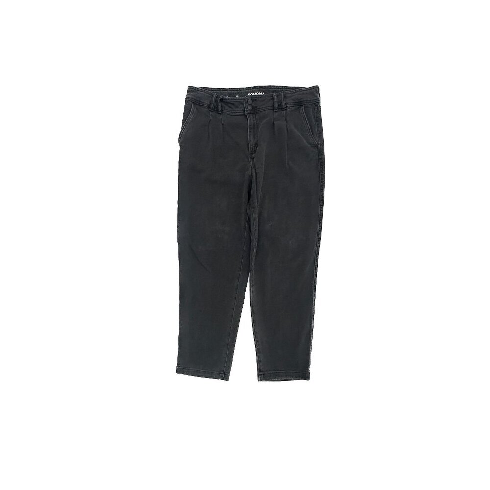 Sonoma Jeans Women 16 Black Relaxed Ankle Pleated Denim‎ High Rise